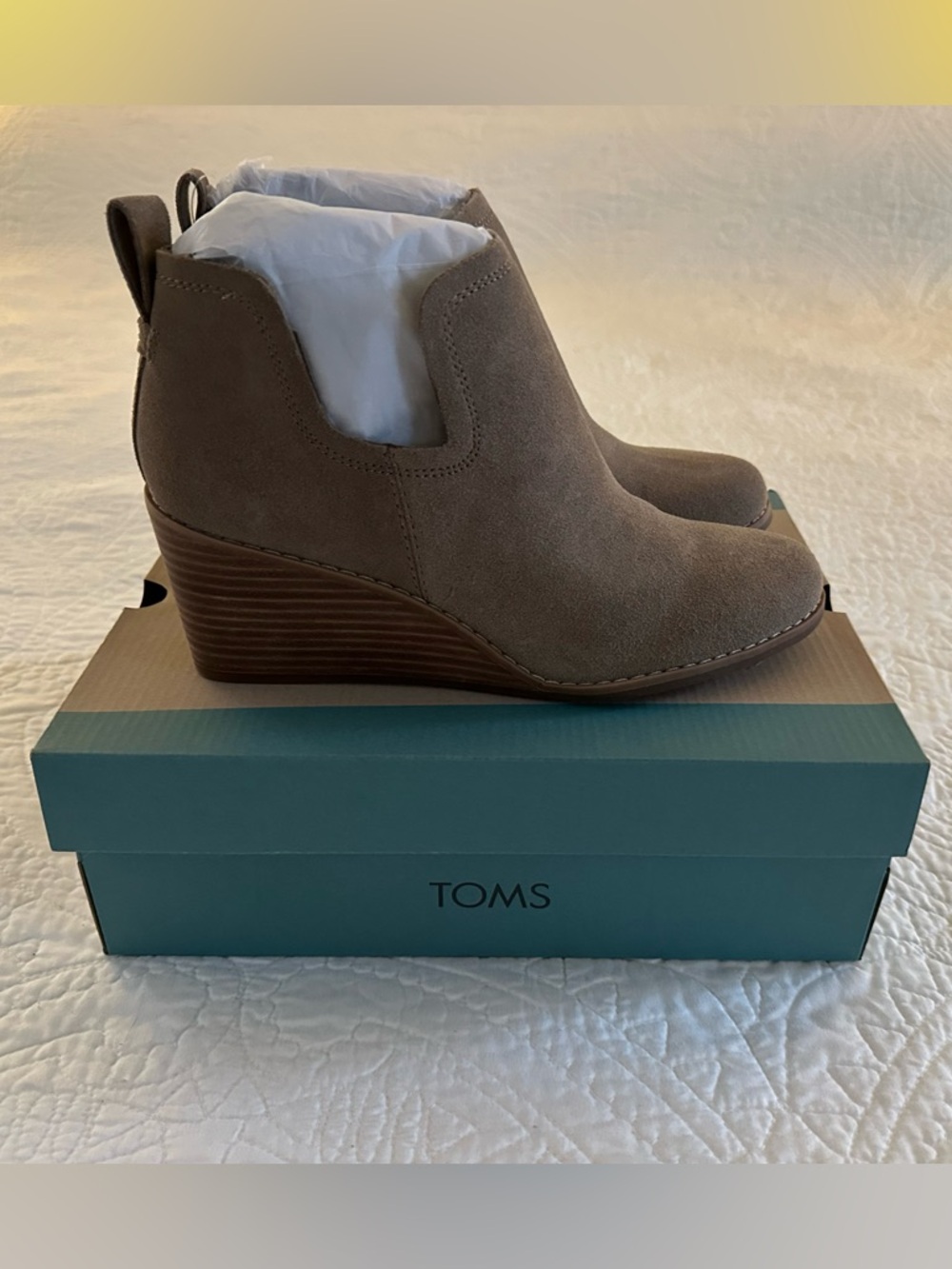 Toms Taupe Suede Wedge Booties